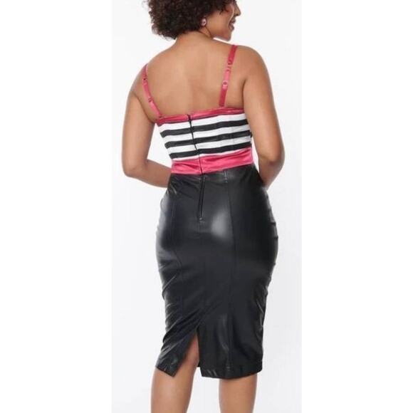 Unique Vintage Betty & Veronica Faux Leather Striped Corset Wiggle Dress 1X NWOT - Picture 3 of 5